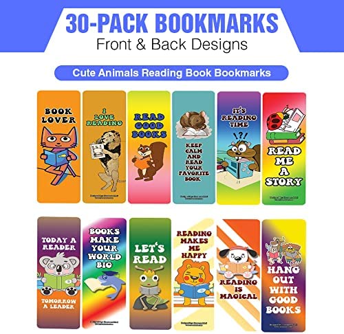 Cute Animals Reading Books Bookmarks (5-Sets X 6 Cards)