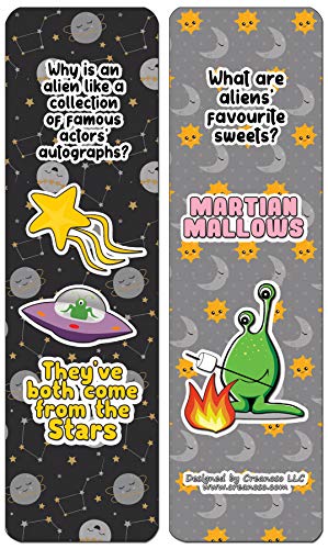 Creanoso Funny Clean Jokes Bookmarks - UFO Jokes (60-Pack) - Premium Quality Gift Ideas for Children, Teens, & Adults for All Occasions - Stocking Stuffers Party Favor & Giveaways