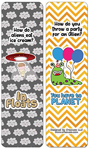 Creanoso Funny Clean Jokes Bookmarks - UFO Jokes (60-Pack) - Premium Quality Gift Ideas for Children, Teens, & Adults for All Occasions - Stocking Stuffers Party Favor & Giveaways