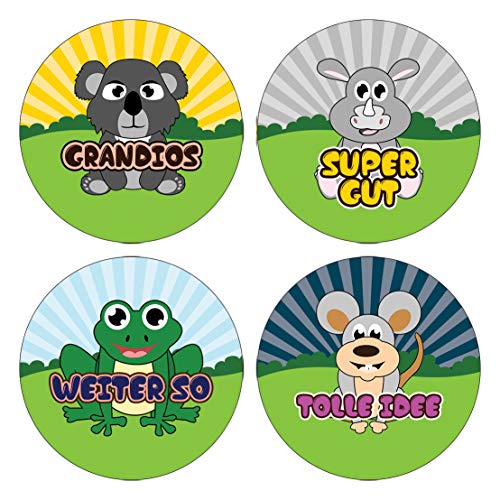 Creanoso Kids German Reward Praise Stickers - Animals (10-Sheets) â€“ Positive Rewards Incentives for Children â€“ Great Stocking Stuffers Educational Languages Sticky Cards â€“ Unique Token Giveaways