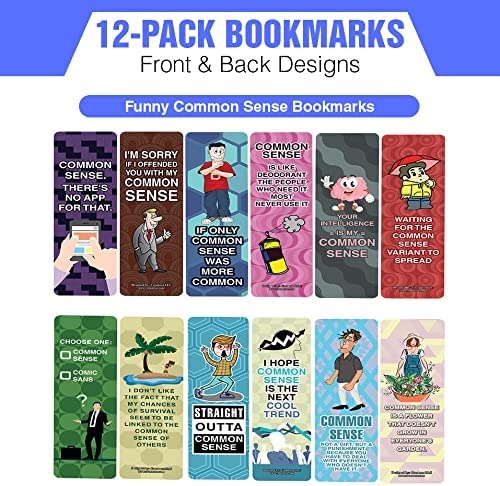 Creanoso Funny Common Sense Bookmarks (2-Sets X 6 Cards) â€“ Daily Inspirational Card Set â€“ Interesting Book Page Clippers â€“ Great Gifts for Adults and Teens