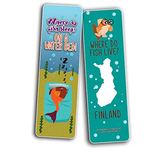 Funny Fish Puns Laughter Bookmarks (30-Pack) - Premium Quality Gift Ideas for Children, Teens, & Adults for All Occasions - Stocking Stuffers Party Favor & Giveaways