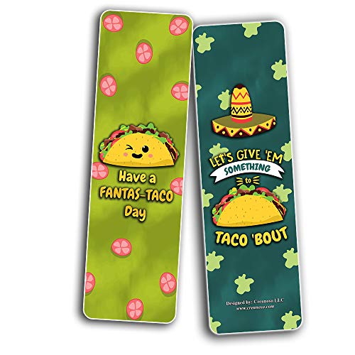 Funny Tacos Puns Jokes Bookmarks (30-Pack) - Six Assorted Quality Bookmarker Cards Set Ã¢â‚¬â€œ Premium Gift Token Giveaways for Boys & Girls, Men, Women, Adults Ã¢â‚¬â€œ Cool Book Page Clippers