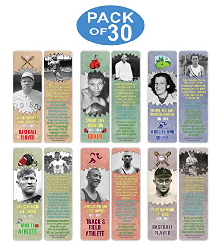 Creanoso Famous Historical Americans Athletes Facts Bookmarks (30-Pack) Ã¢â‚¬â€œ Learning Facts Rewards Cards Ã¢â‚¬â€œ Awesome Educational Gift Bookmarks for Students, Boys, Girls, Teens, Sports Enthusiasts