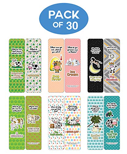 Creanoso Humorous Cow Jokes Bookmarks (30-Pack) - Classroom Reward Incentives for Students and Children - Stocking Stuffers Party Favors & Giveaways for Teens & Adults