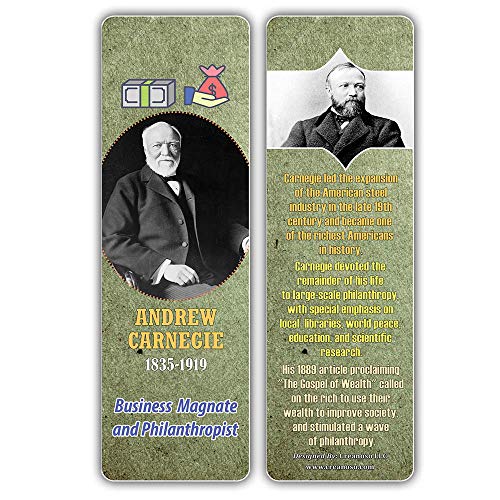 Creanoso Historical Fact American Famous Industrialists Bookmark Cards (30-Pack) Ã¢â‚¬â€œ Learning Reading Bookmarks Collection Set Ã¢â‚¬â€œ Stocking Stuffers for Boys, Girls, Kids Ã¢â‚¬â€œ Classroom Incentives