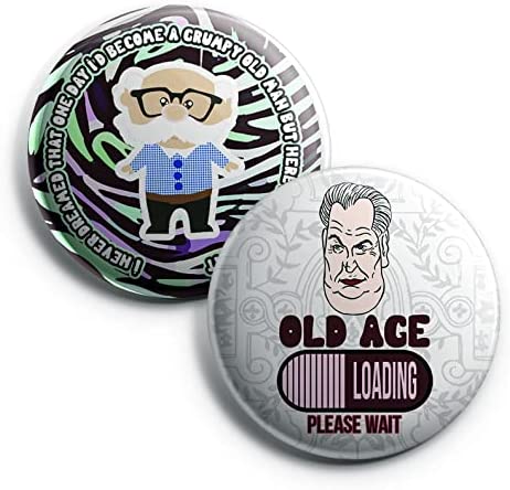 Creanoso Funny Old Age Button Pins (1-Set X 10 Buttons) - Stocking Stuffers Premium Quality Gift Ideas for Children, Teens, & Adults - Corporate Giveaways & Party Favors