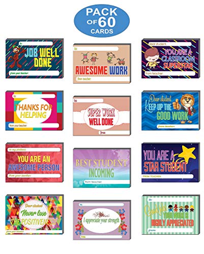 Creanoso Good Job Students Positive Postcards (60-Pack) â€“ Assorted Card Stock Bulk Set â€“ Premium Quality Appreciation Greeting Cards Stock â€“ Stocking Stuffers Gift for Teachers, Educators, Students