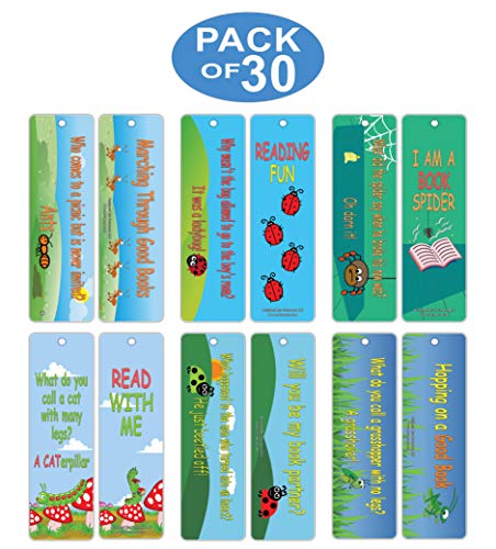 Creanoso Bug Jokes Funny Bookmarks (30-Pack) Ã¢â‚¬â€œ Stocking Stuffers Gifts for Boys Girls, Teens Ã¢â‚¬â€œ Epic Collection Page Clippers - Premium Quality Card Stock Ã¢â‚¬â€œ DIY Kit Ã¢â‚¬â€œ Teacher Gifts Ã¢â‚¬â€œ Party Favors