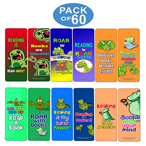 Creanoso Dinosaur Kingdom Reading Bookmark for Kids (60-Pack) ÃƒÂ¢Ã¢â€šÂ¬Ã¢â‚¬Å“ Awesome Book Page Marker Clip Set ÃƒÂ¢Ã¢â€šÂ¬Ã¢â‚¬Å“ Premium Gift for Boys & Girls, Children ÃƒÂ¢Ã¢â€šÂ¬Ã¢â‚¬Å“ Rewards Incentives ÃƒÂ¢Ã¢â€šÂ¬Ã¢â‚¬Å“ Card Stock