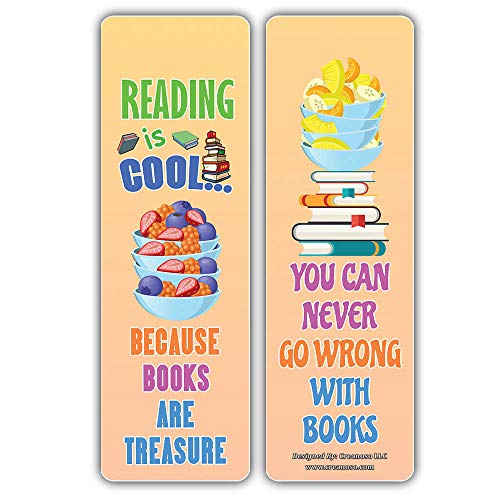 Creanoso Cool Fruit Reading Sayings Bookmarks (30-Pack) Ã¢â‚¬â€œ Cool Gift Token for Kids, Boys & Girls, Teens Ã¢â‚¬â€œ Party Favors Supplies Ã¢â‚¬â€œ Book Reading Rewards Incentive Ã¢â‚¬â€œ Great Giveaways Set Ã¢â‚¬â€œ Page Binder