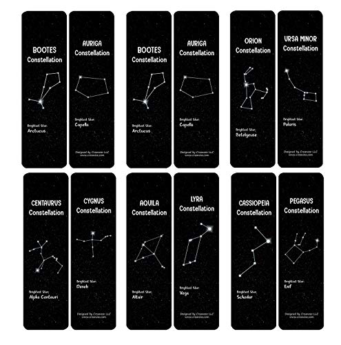 Creanoso Constellations and Their Brightest Stars Bookmarks Cards (30-Pack) - Assorted Designs for Children - Classroom Reward Incentives - Stocking Stuffers Party Favors & Giveaways for Students