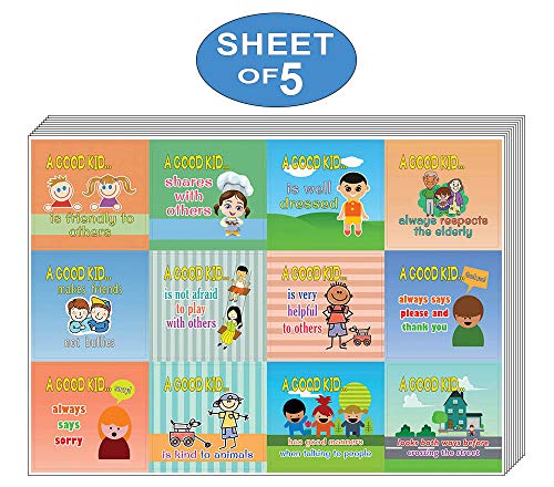 Creanoso Positive Motivation Animal Stickers for Kids (5-Sheet) â€“ Total 60 pcs (5 X 12pcs) Individual Small Size 2.1" x 2", Unique Personalized Themes Designs, Flat Surface DIY Art Decal for Children