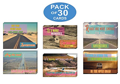 Creanoso Travel Land Sayings Road Trip Postcards (30-Pack) â€“ Great Travel Giveaways for Travelers, Adventurers, Explorers - Stocking Stuffers Gift for Men, Women, Adult, Teens â€“ Road Trip Adventures