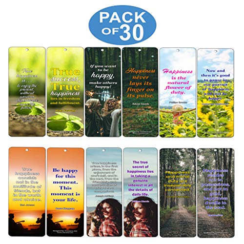 Creanoso True Happiness Bookmarks (30-Pack) Ã¢â‚¬â€œ Stocking Stuffers Gift for Men & Women, Teens - Rewards Gifts Ã¢â‚¬â€œ Awesome Bookmark Collection Ã¢â‚¬â€œ Bulk Set Pack Ã¢â‚¬â€œ Inspiring Quote Sayings for Friends