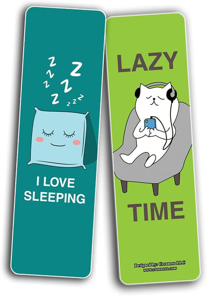 Creanoso Cute I love sleeping Bookmarks (10-Sets X 6 Cards) â€“ Daily Inspirational Card Set â€“ Interesting Book Page Clippers â€“ Great Gifts for Kids and Teens