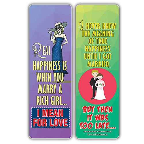 Creanoso Happiness One Liners Jokes Bookmarks Series 2 (30-Pack) Ã¢â‚¬â€œ Six Assorted Quality Bookmarker Cards Set Ã¢â‚¬â€œ Premium Gift Token Giveaways for Men, Women, Adults Ã¢â‚¬â€œ Cool Book Page Clippers