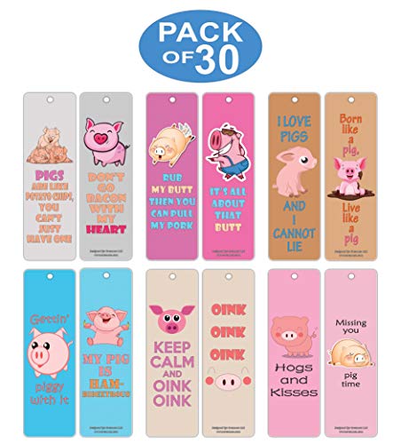 Creanoso Cute Pig Bookmarks (30-Pack) Ã¢â‚¬â€œ Funny and Cute Sayings About Pigs Bookmarkers Card Bulk Set Ã¢â‚¬â€œ Premium Quality Cards Ã¢â‚¬â€œ Stocking Stuffers Gift for Young Animal Lovers, Boys, Girls, Teens