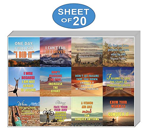 Creanoso Strong Determination Life Inspirational Quotes Stickers (20-Sheet) â€“ Premium Gift Set Stickers for Adult Men & Women, Teens â€“ Unique Premium Gifts â€“ Wall Decal Decor Art Bulk Pack