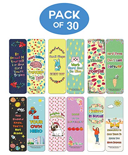 Creanoso Confidence Positive Motivational Bookmarks (30-Pack) - Assorted Designs for Children - Classroom Reward Incentives for Students - Stocking Stuffers Party Favors & Giveaways for Teens & Adults