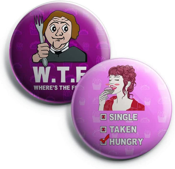 Creanoso Funny Food Saying Button Pins (1-Set X 10 Buttons) - Stocking Stuffers Premium Quality Gift Ideas for Children, Teens, & Adults - Corporate Giveaways & Party Favors