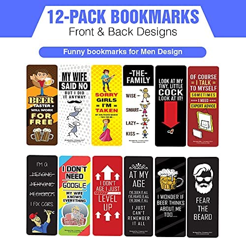 Creanoso Funny bookmarks for Men (12-Pack) - Stocking Stuffers Awesome Gift Ideas for Male Adults