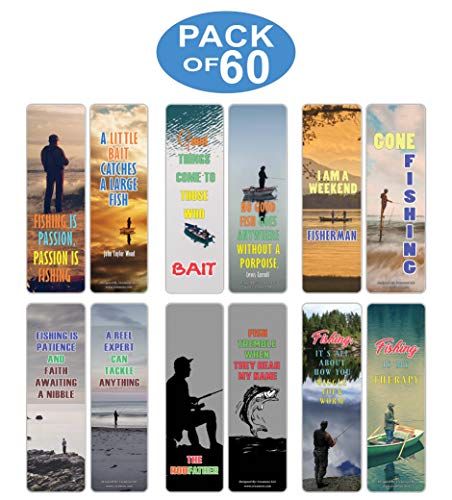 Creanoso Inspiring Sayings Fishing Hobby Bookmarks (60-Pack) ÃƒÂ¢Ã¢â€šÂ¬Ã¢â‚¬Å“ Giveaways Cards Bulk Set ÃƒÂ¢Ã¢â€šÂ¬Ã¢â‚¬Å“ Premium Gift for Fishermen, Men & Women ÃƒÂ¢Ã¢â€šÂ¬Ã¢â‚¬Å“ Sport Hobbyist Giveaway Ideas ÃƒÂ¢Ã¢â€šÂ¬Ã¢â‚¬Å“ Book Reading Incentives