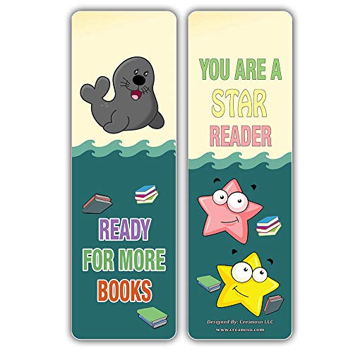 Creanoso Sea Creatures Reading Sayings Bookmarks (30-Pack) Ã¢â‚¬â€œ Six Assorted Quality Bookmarker Cards Bulk Set Ã¢â‚¬â€œ Premium Gift for Kids, Boys, Girls, Teens, Young Bookworms Ã¢â‚¬â€œ Premium Gift Tokens Set