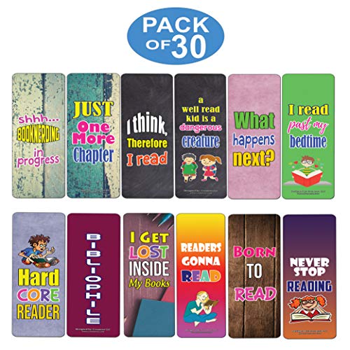 Creanoso Hard Core Reader Bookmarks for Kids (30-Pack) Ã¢â‚¬â€œ Six Assorted Quality Bookmarks Bulk Set Ã¢â‚¬â€œ Awesome Bookmarks Giveaways Ã¢â‚¬â€œ Stocking Stuffers Gift Ideas Ã¢â‚¬â€œ Page Clips Ã¢â‚¬â€œ Rewards Incentives