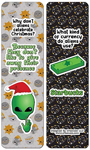 Creanoso Funny Clean Jokes Bookmarks - UFO Jokes (60-Pack) - Premium Quality Gift Ideas for Children, Teens, & Adults for All Occasions - Stocking Stuffers Party Favor & Giveaways
