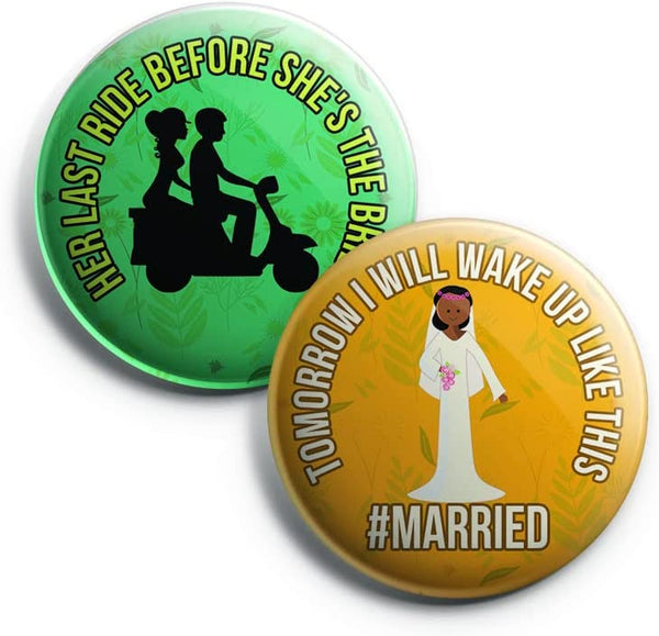 Creanoso Funny Bridal Shower Button Pins (1-Set X 10 Buttons) - Stocking Stuffers Premium Quality Gift Ideas for Children, Teens, & Adults - Corporate Giveaways & Party Favors
