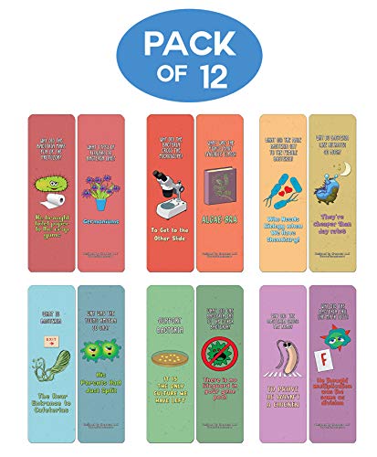 Creanoso Funny Cute Bacteria Bookmarks (12-Pack) - Stocking Stuffers Premium Quality Gift Ideas for Children, Teens, & Adults - Corporate Giveaways & Party Favors