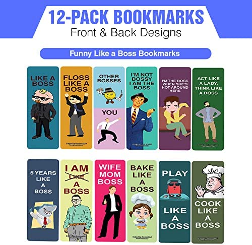 Creanoso Funny Bookmarks Like a Boss Bookmarks (2-Sets X 6 Cards) â€“ Daily Inspirational Card Set â€“ Interesting Book Page Clippers â€“ Great Gifts for Kids and Teens