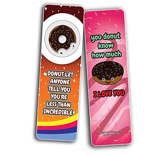 Funny Donuts Sayings Bookmarks (60-Pack) - Premium Quality Design Perfect Gift for Bibliophiles - Stocking Stuffers Gift Ideas for Boys and Girls