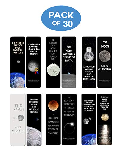 Creanoso Fun facts about the Moon Bookmarks (30-Pack) - Great Gift Idea Set Ã¢â‚¬â€œ Perfect for Loved One or Friend, Especially Those who Loves to Read Books