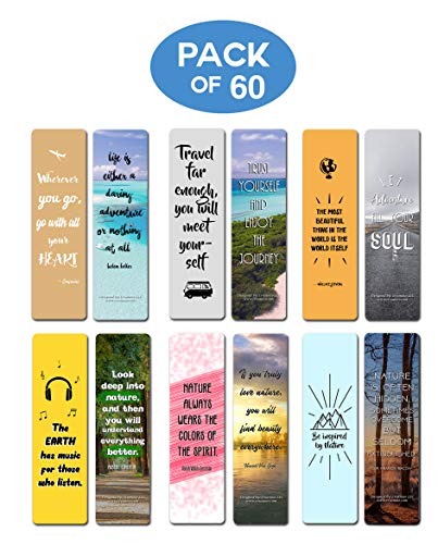 Creanoso Inspirational Travel & Nature Quotes Bookmarks (60-Pack) ÃƒÂ¢Ã¢â€šÂ¬Ã¢â‚¬Å“ Awesome Bookmarks for Travelers, Tourists Adult Men & Women, Teens ÃƒÂ¢Ã¢â€šÂ¬Ã¢â‚¬Å“ Travel Giveaways ÃƒÂ¢Ã¢â€šÂ¬Ã¢â‚¬Å“ Corporate Rewards Incentives