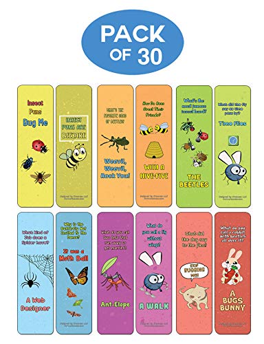 Creanoso Insect Puns Silly Hilarious Bookmarks Cards (30-Pack) - Assorted Designs for Children - Classroom Reward Incentives for Students - Stocking Stuffers Party Favors & Giveaways for Teens