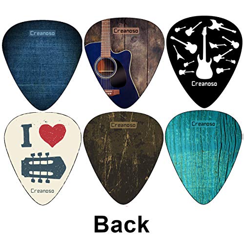 Creanoso Cool Guitar Picks (12-Pack) - FREE Leather Pick Holder - Celluloid - Assorted Unique Design - for Electric Guitar, Acoustic Guitar, Mandolin, and Bass (Cool 12 Pack (3 Sizes, H M L))
