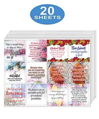 Creanoso Anne of Green Gables Inspiring Sayings Stickers (20-Sheet) â€“ Inspirational Quotes Sticker Cards Bulk Pack Set â€“ Awesome Sticky Notes Gift Ideas for Women Ladies Best Friends â€“ Wall Art Decal