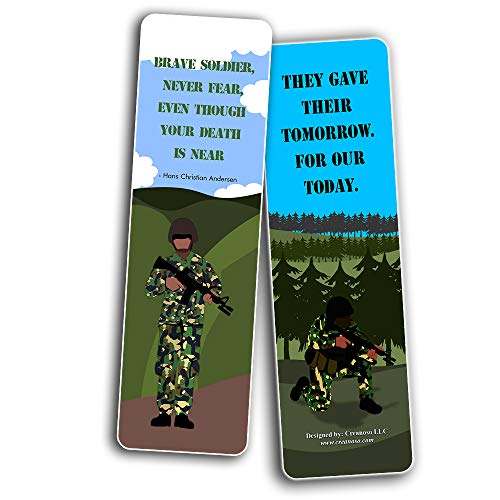 Creanoso Patriotic Army Bookmarks (12-Pack) Ã¢â‚¬â€œ Premium Gift Collection Set Ã¢â‚¬â€œ Stocking Stuffers Ideas for Soldiers, Veterans, Adult Men Ã¢â‚¬â€œ Six Bulk Assorted Bookmarks Designs Ã¢â‚¬â€œ Military Giveaway Tokens