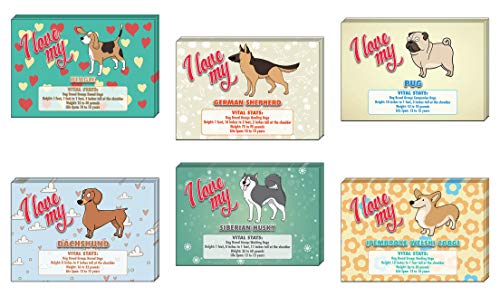 Creanoso Colorful I Love My Dog Postcards (30-Pack) â€“ German Shephard, Siberian Husky, Beagle, Pug, Dachshund, Corgi with Vital Stats â€“ 6 Greeting Cards Designs - Premium Greeting Cards Set