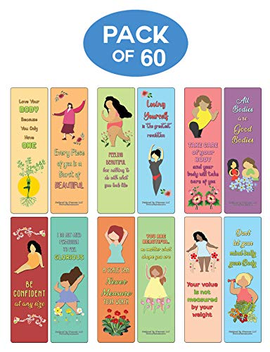 Creanoso Body Positivity for Women Bookmarks (60-Pack) - Premium Quality Gift Ideas for Children, Teens, & Adults for All Occasions - Stocking Stuffers Party Favor & Giveaways