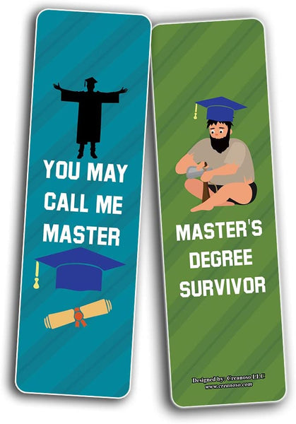 Creanoso Funny Master Degree Graduation Bookmarks (2-Sets X 6 Cards) â€“ Daily Inspirational Card Set â€“ Interesting Book Page Clippers â€“ Great Gifts for Kids and Teens