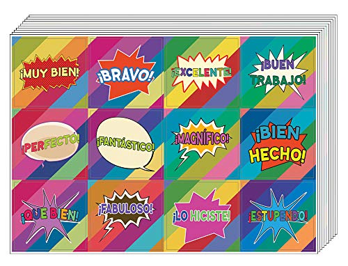 Creanoso Spanish Motivational Rewards Stickers (10-Sheet) â€“ Total 120 pcs (10 X 12pcs) Individual Small Size 2.1 x 2. Inches , Unique Designs DIY Decoration Art Decal for Children