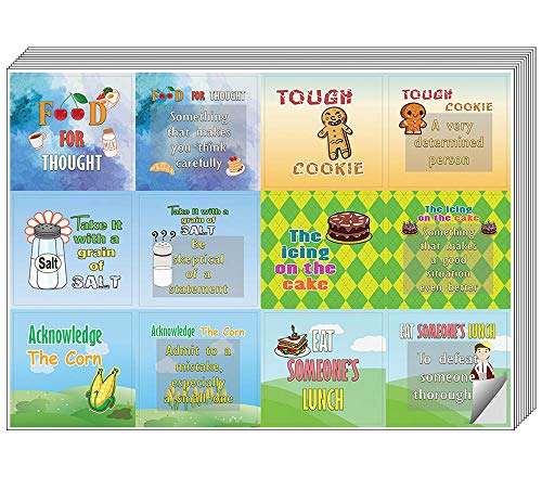 Creanoso Funny Food Idioms Stickers Series II (10-Sheet) â€“ Total 120 pcs (10 X 12pcs) Individual Small Size 2.1 x 2. Inches , Waterproof, Unique Personalized Themes Designs, Any Flat Surface DIY Decoration Art Decal for Boys & Girls, Children, Teens