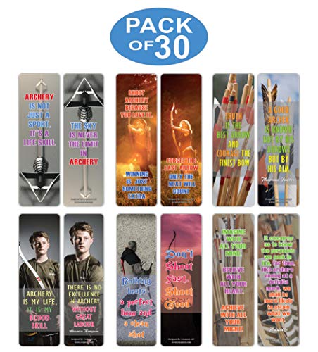 Creanoso Sports Hobby Bookmarks Ã¢â‚¬â€œ Archery Quote Sayings (30-Pack) Ã¢â‚¬â€œ Premium Gift Collection Set Ã¢â‚¬â€œ Awesome Bookmarks for Archers, Hobbyist, Adult Men Women Ã¢â‚¬â€œ Six Bulk Assorted Bookmarks Designs