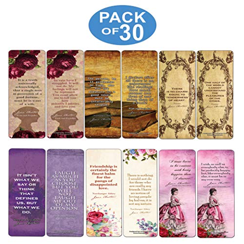 Reading Gifts for Women (30-Pack) - Bookmark Cards Jane Austen Mr Darcy Elizabeth Bennet Bookclub Reader Stocking Stuffers - Floral Flowers Romantic Party Favors