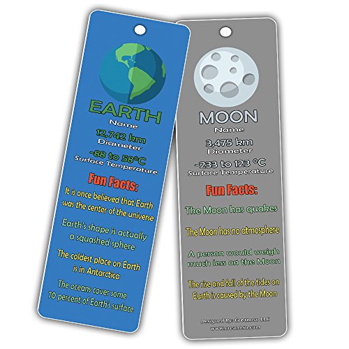 Outer Space Planets Universe Fun Facts Bookmark Cards (30-Pack) - Astronomy Sun Venus Mars Earth Moon Jupiter Saturn Uranus Neptune - Astrophysics Party Favors - Teacher Classroom Incentive Giveaways
