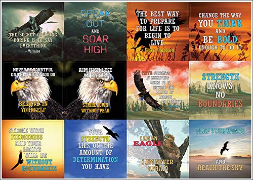 Creanoso Inspirational Motivational Stickers (20-sheets) - Eagle Quote Sticker Cards - Gift Rewards Ideas for Men Women â€“ Twelve Strong Inspirational Words