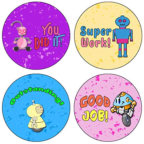 Creanoso Motivational Stickers for Kids - Robot (10-Sheet) - Assorted Unique Designs for Children- Perfect Classroom Reward Incentives for Students - Stocking Stuffers & Party Favors
